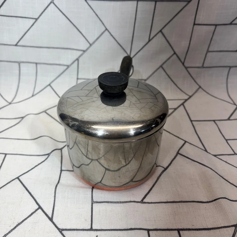 Revere Ware Saucepan 2 Qt Silver Copper Bottom Vintage Lid Bakelite Handle